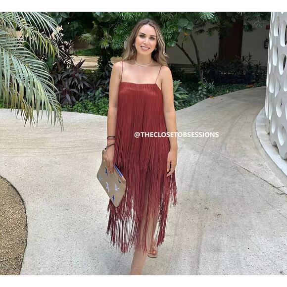 ZARA Fringe Midi Dress with Spaghetti Straps NWT 🤎 - Picture 13 of 16